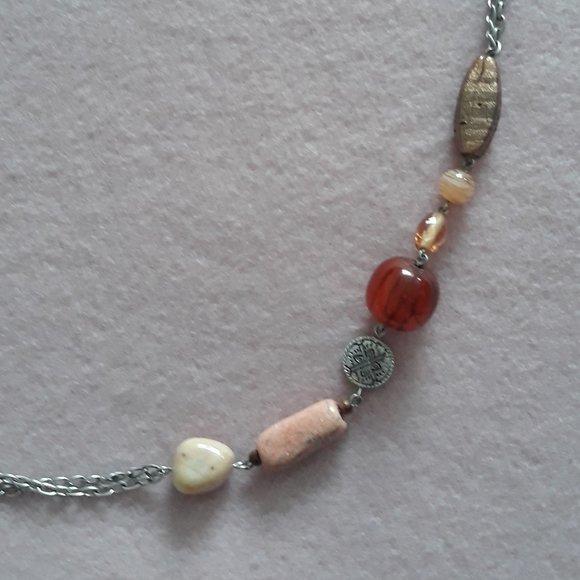 Chico's Necklace, Signed.  Silver Tone Chain with Orange/Tan Beads NWT - Picture 5 of 9